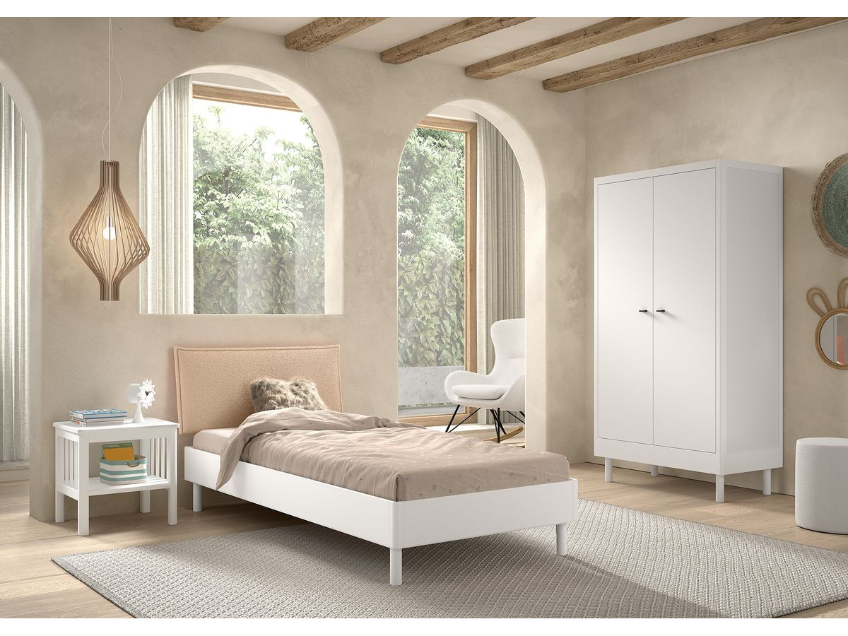 Ensemble lit enfant EMERY avec chevet + armoire bois massif de hêtre