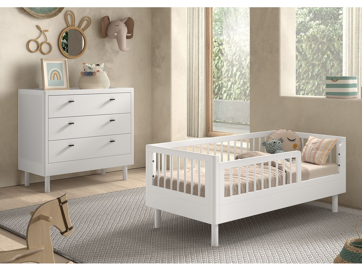 Ensemble ADELIA lit enfant avec commode 3 tiroirs hêtre massif