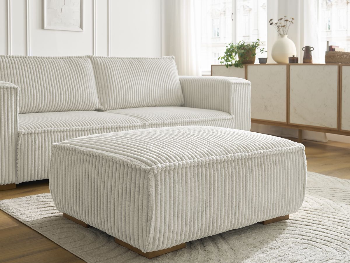 Canapé droit fixe 3 places CHELSEA gros côtelé doux avec pouf