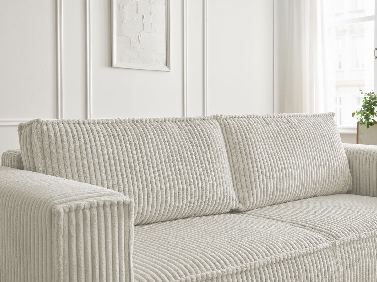Canapé droit fixe 3 places CHELSEA gros côtelé doux avec pouf