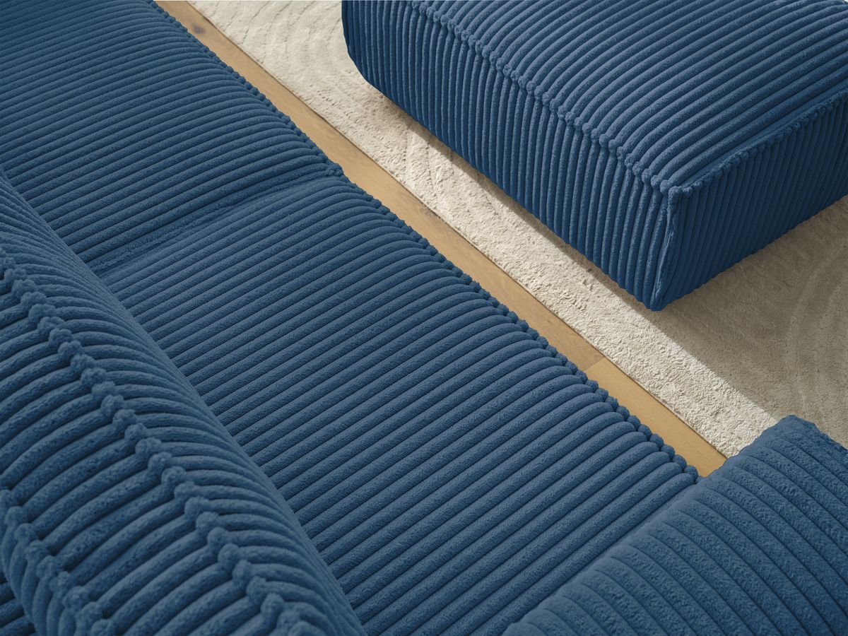 Canapé droit fixe 3 places CHELSEA gros côtelé doux avec pouf