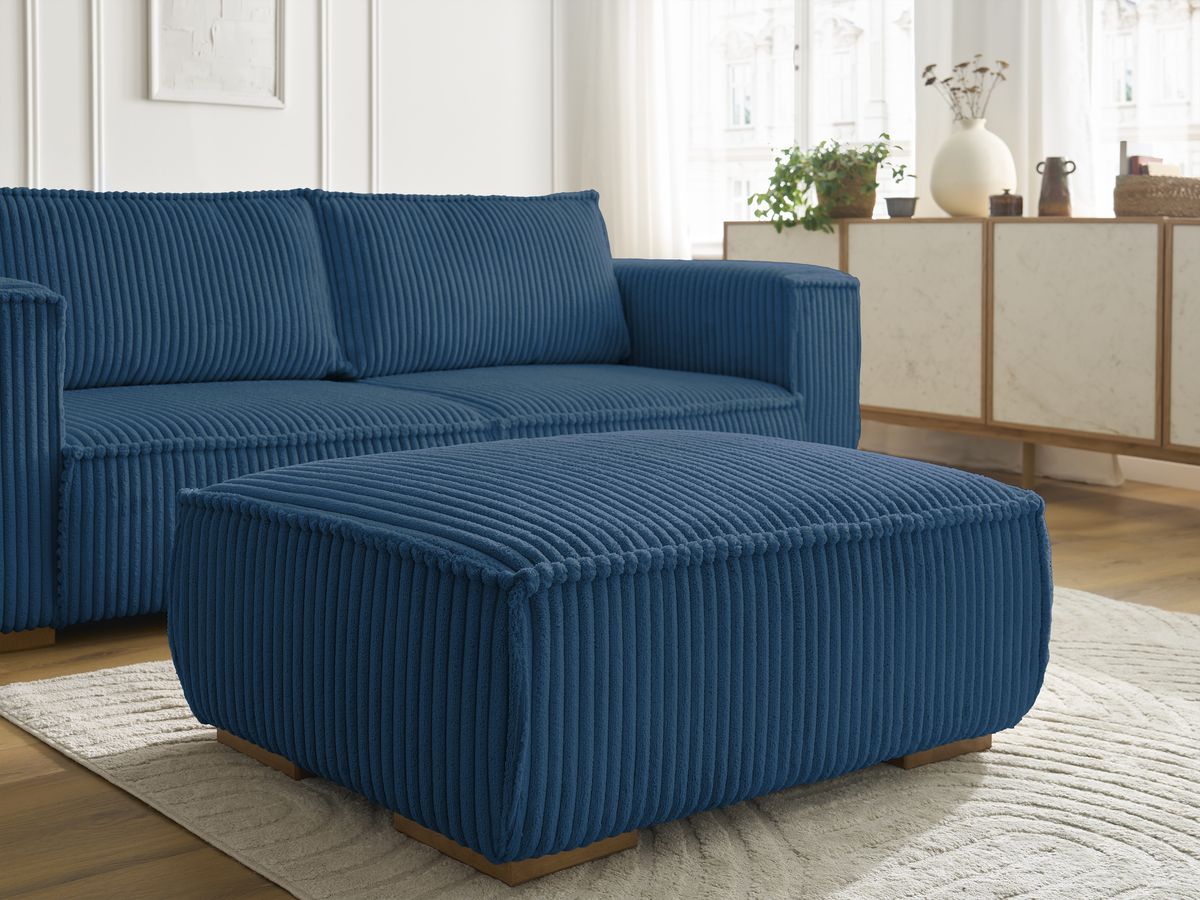 Canapé droit fixe 3 places CHELSEA gros côtelé doux avec pouf