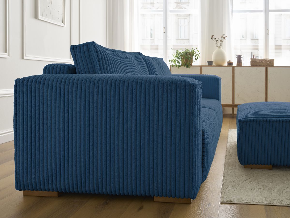 Canapé droit fixe 3 places CHELSEA gros côtelé doux avec pouf
