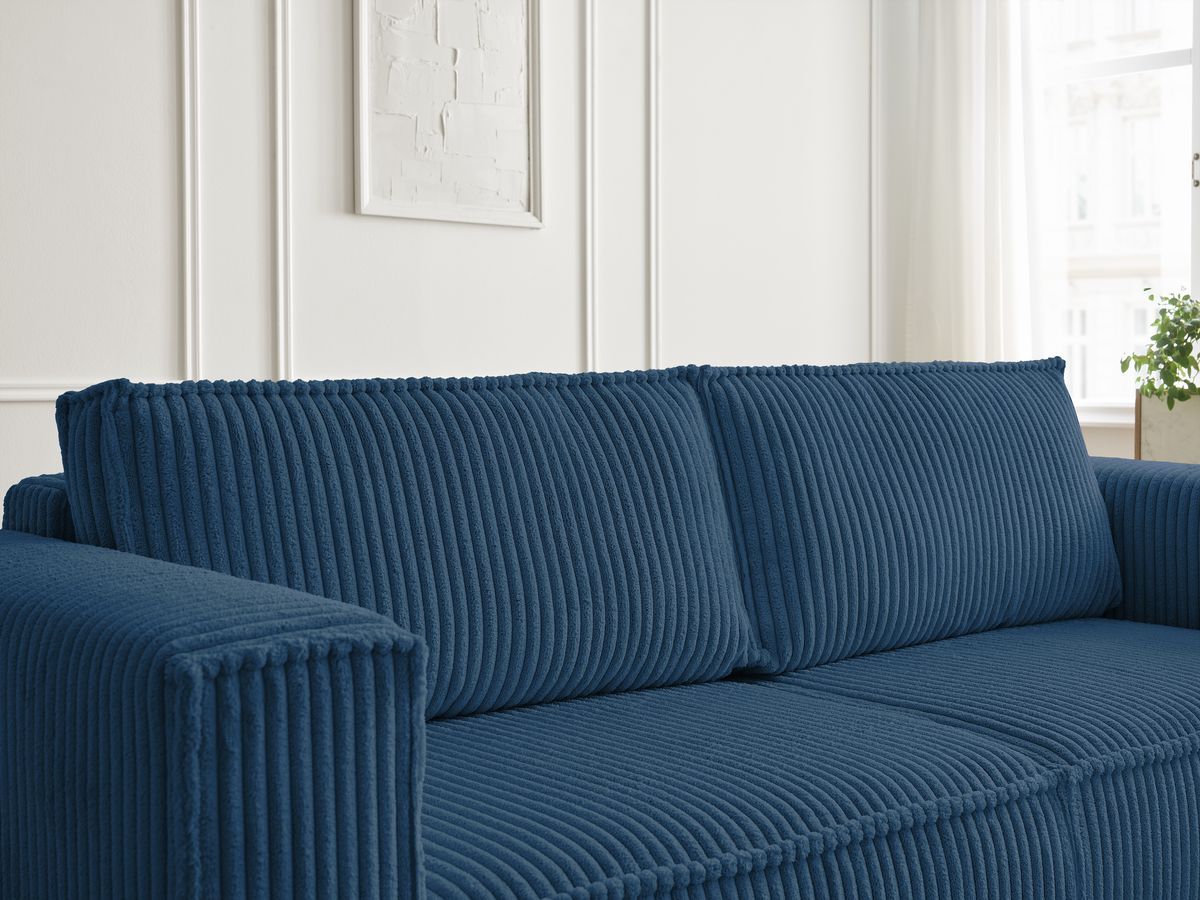Canapé droit fixe 3 places CHELSEA gros côtelé doux avec pouf
