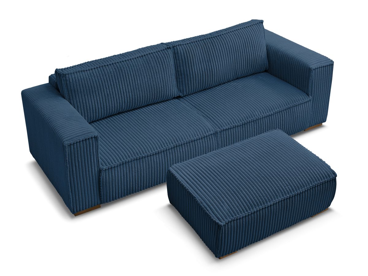 Canapé droit fixe 3 places CHELSEA gros côtelé doux avec pouf