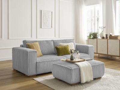 Canapé droit fixe 3 places CHELSEA gros côtelé doux avec pouf