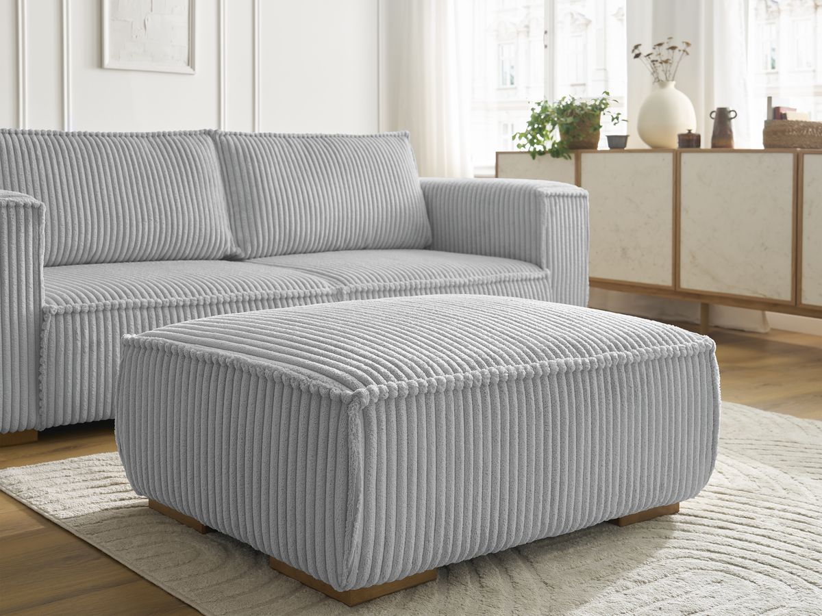Canapé droit fixe 3 places CHELSEA gros côtelé doux avec pouf