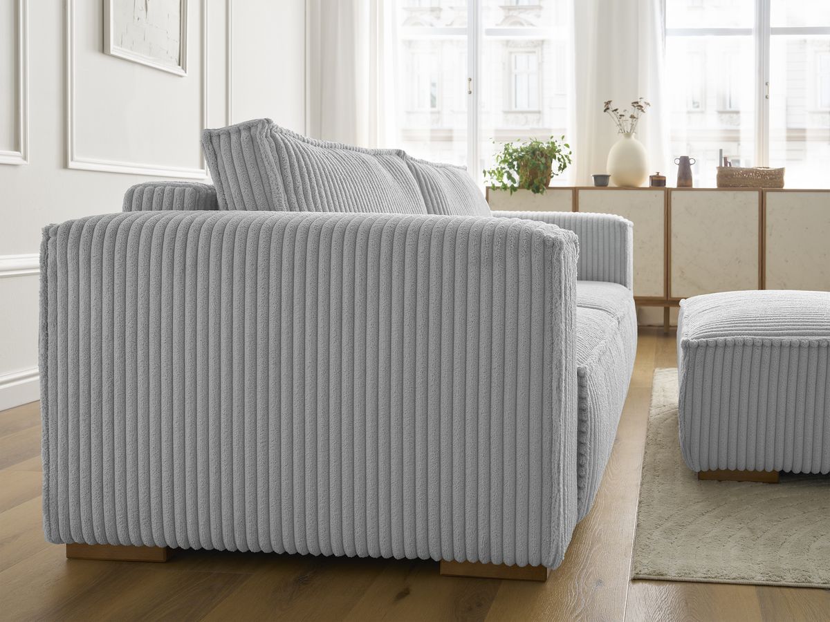 Canapé droit fixe 3 places CHELSEA gros côtelé doux avec pouf