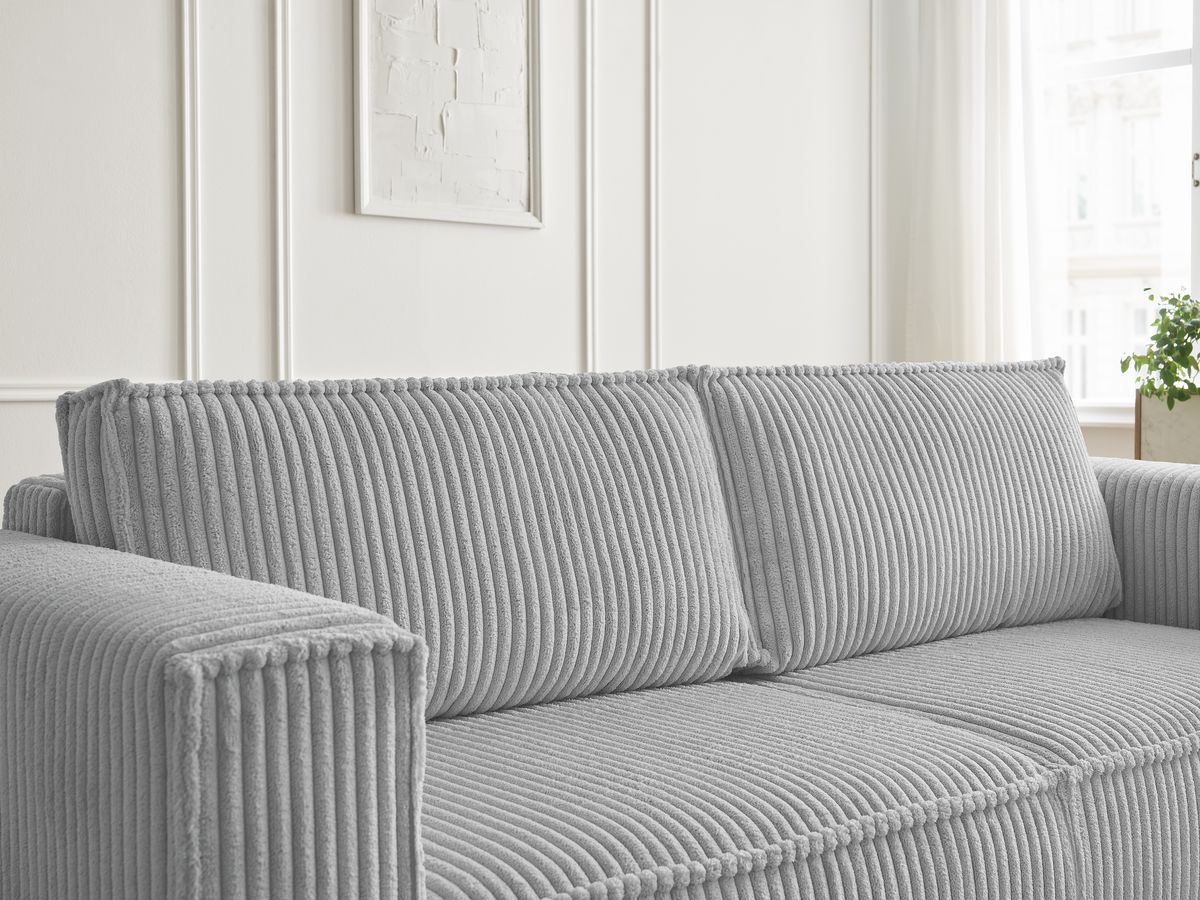 Canapé droit fixe 3 places CHELSEA gros côtelé doux avec pouf