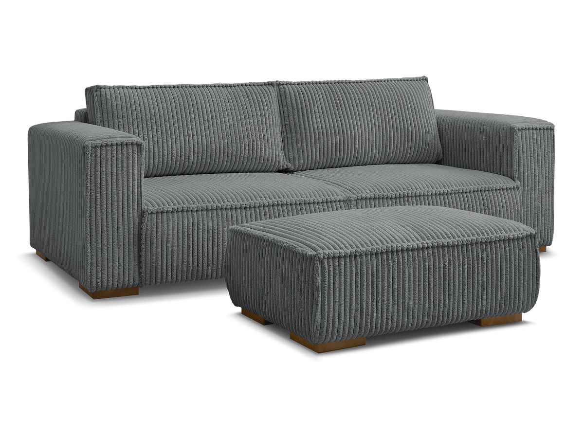 Canapé droit fixe 3 places CHELSEA gros côtelé doux avec pouf