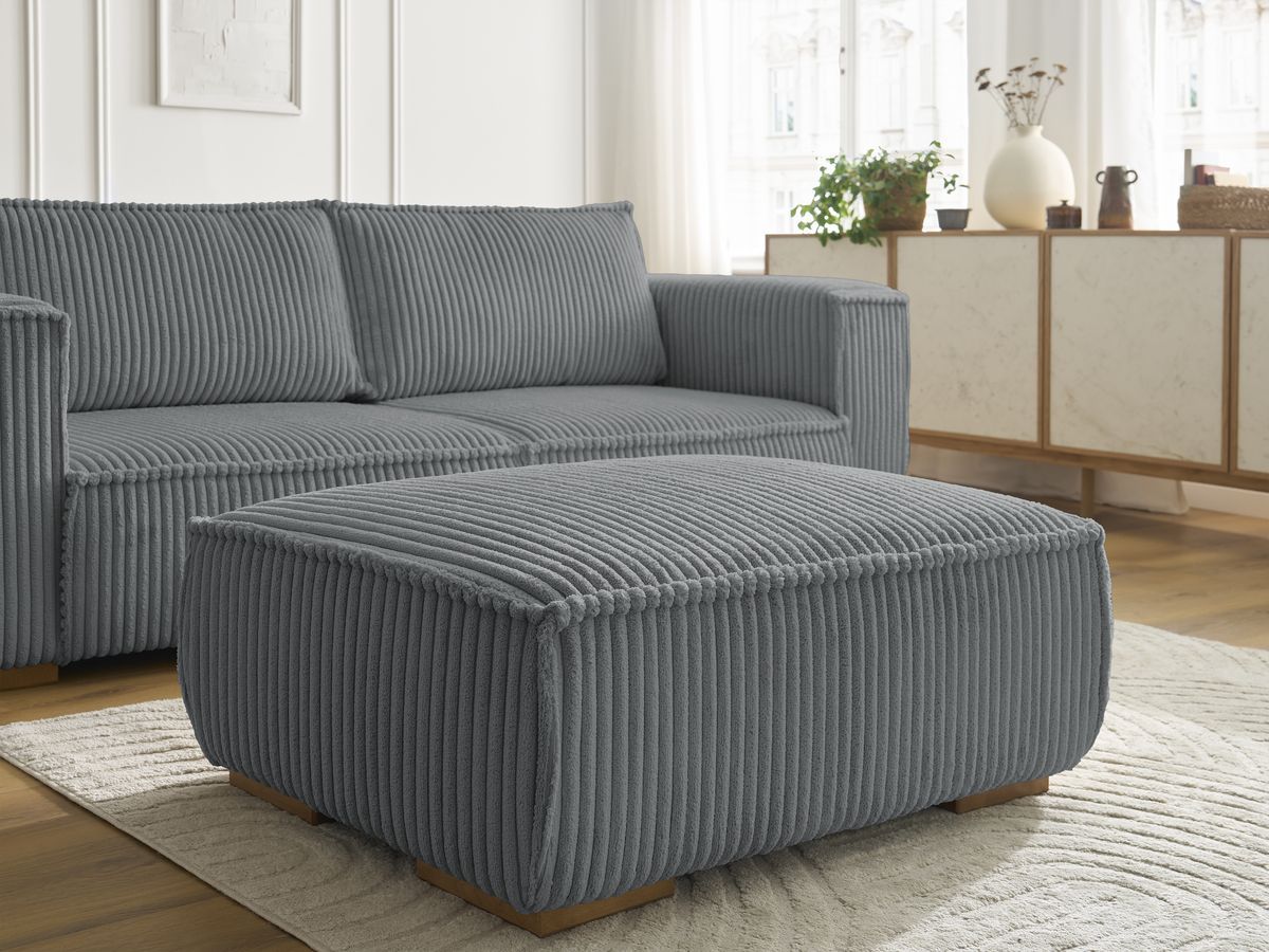 Canapé droit fixe 3 places CHELSEA gros côtelé doux avec pouf