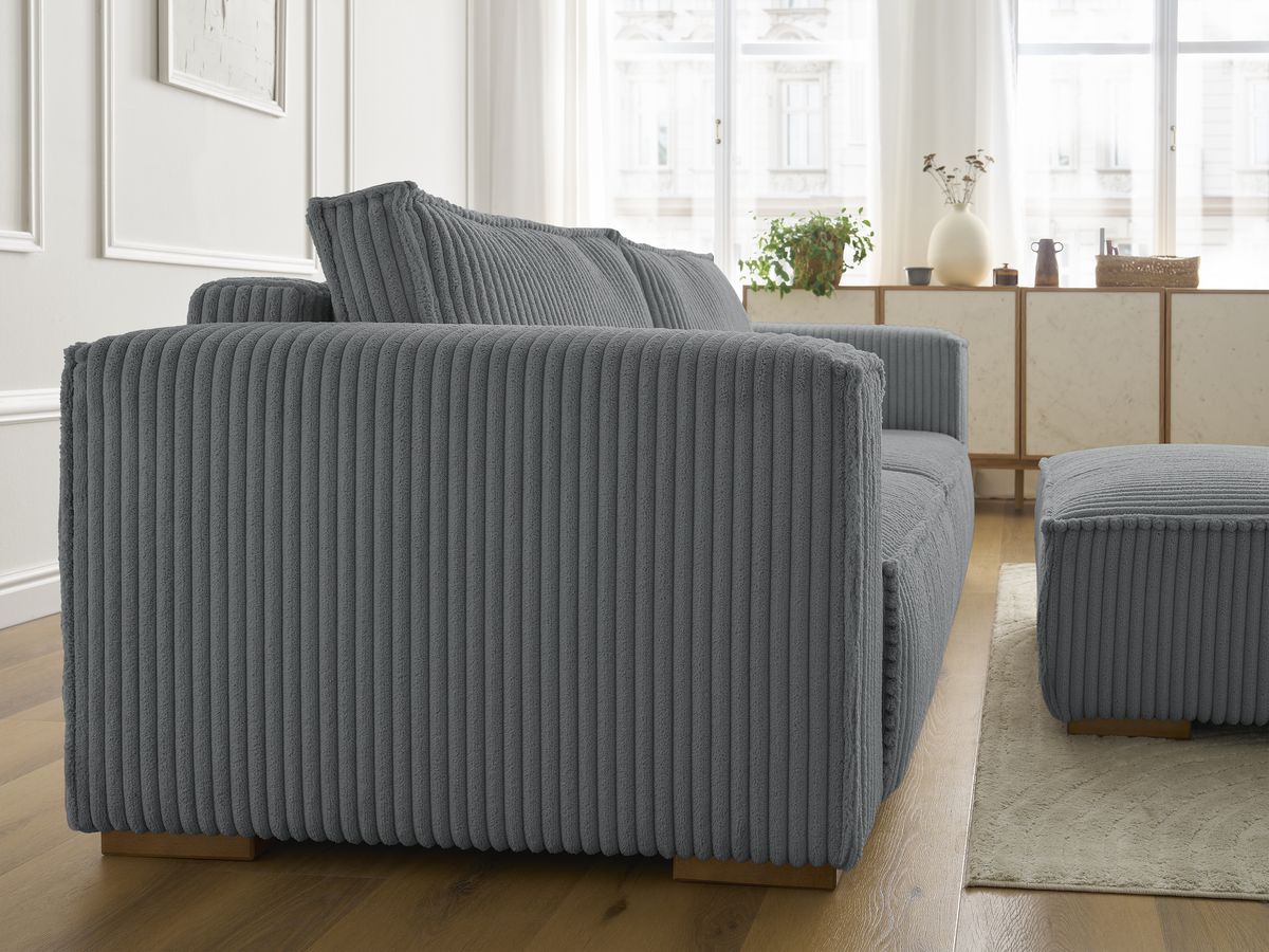 Canapé droit fixe 3 places CHELSEA gros côtelé doux avec pouf