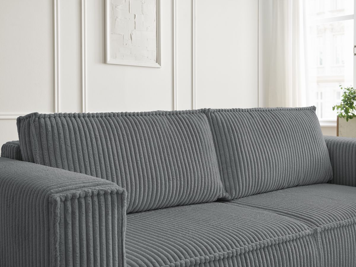 Canapé droit fixe 3 places CHELSEA gros côtelé doux avec pouf