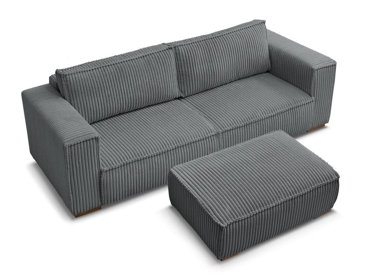 Canapé droit fixe 3 places CHELSEA gros côtelé doux avec pouf