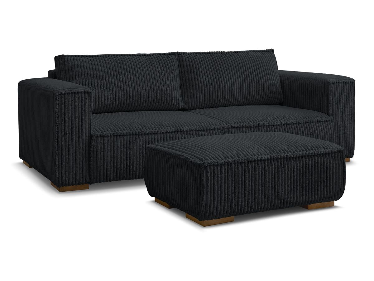 Canapé droit fixe 3 places CHELSEA gros côtelé doux avec pouf