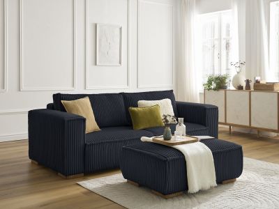 Canapé droit fixe 3 places CHELSEA gros côtelé doux avec pouf