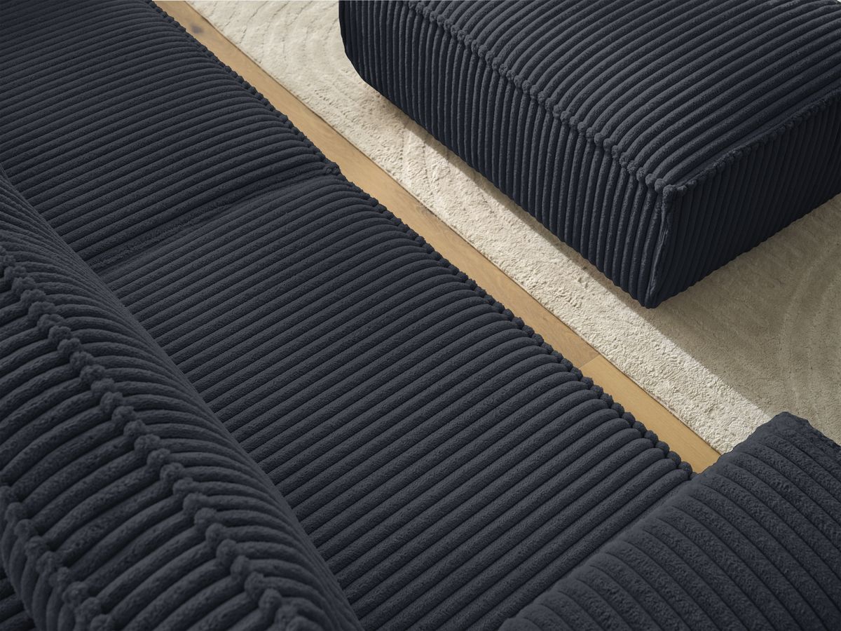 Canapé droit fixe 3 places CHELSEA gros côtelé doux avec pouf