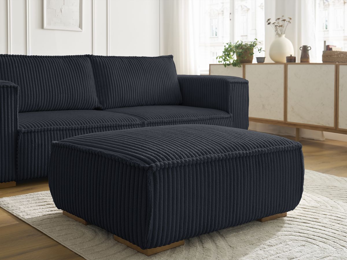 Canapé droit fixe 3 places CHELSEA gros côtelé doux avec pouf