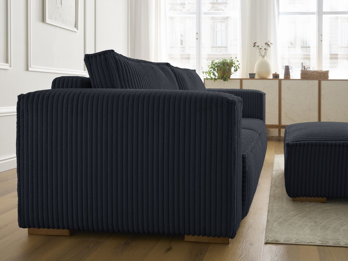 Canapé droit fixe 3 places CHELSEA gros côtelé doux avec pouf
