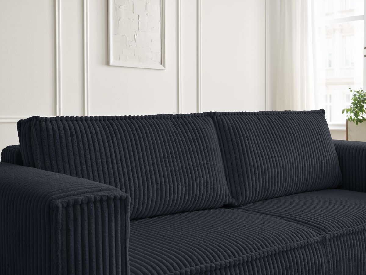 Canapé droit fixe 3 places CHELSEA gros côtelé doux avec pouf