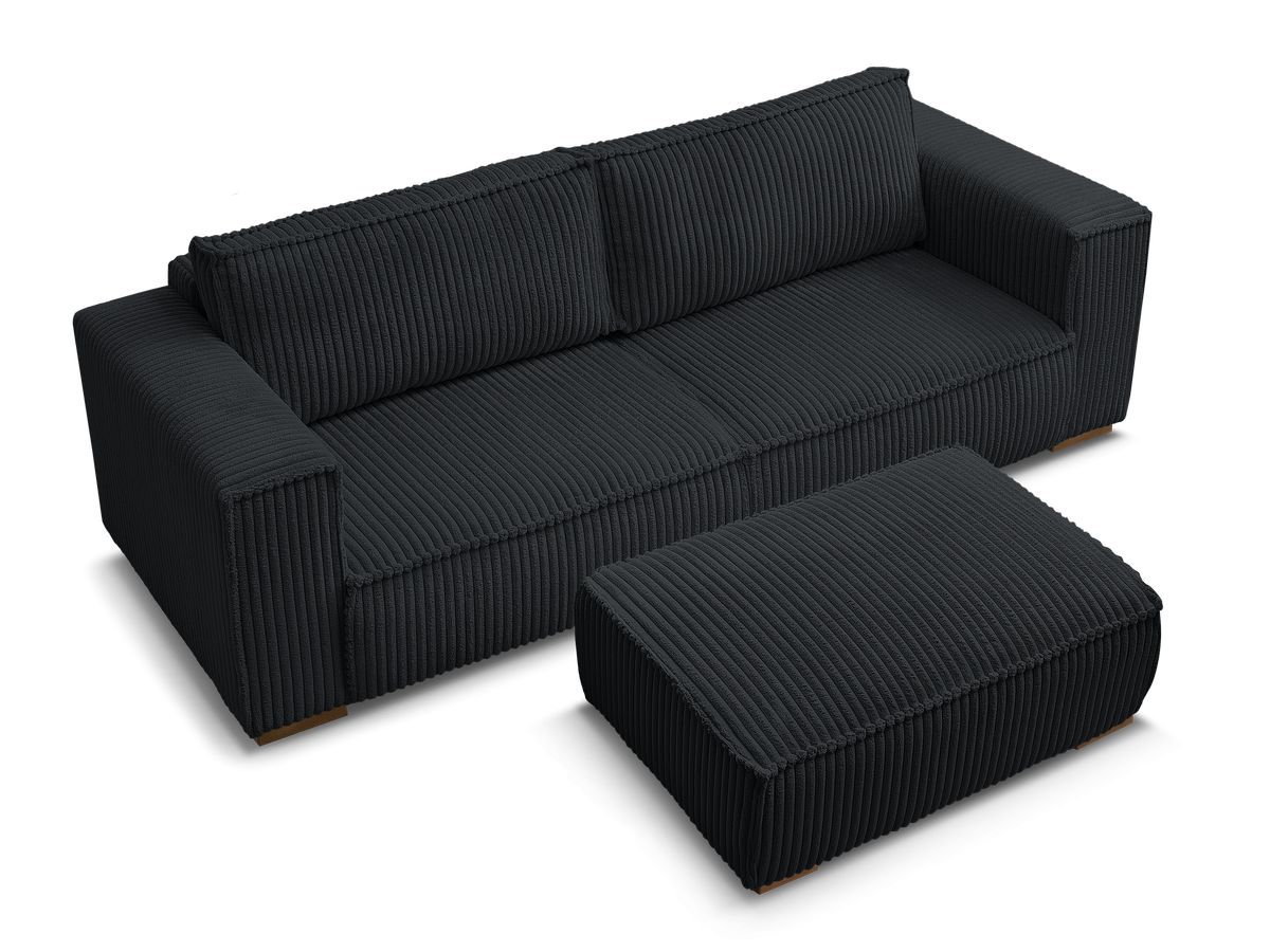 Canapé droit fixe 3 places CHELSEA gros côtelé doux avec pouf