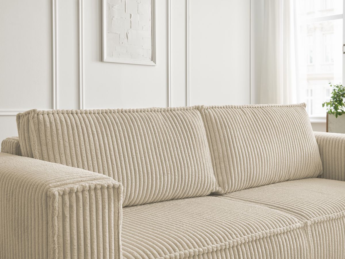 Canapé droit fixe 3 places CHELSEA gros côtelé doux avec pouf