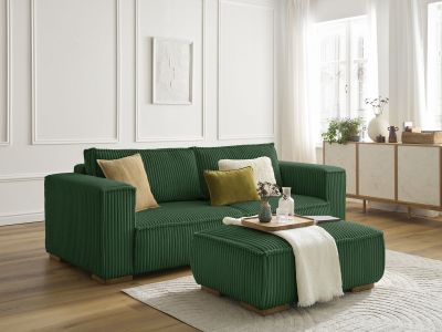 Canapé droit fixe 3 places CHELSEA gros côtelé doux avec pouf