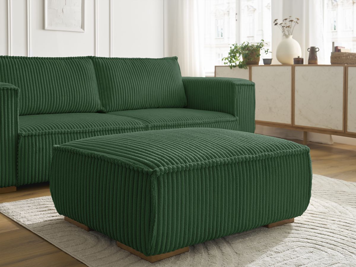 Canapé droit fixe 3 places CHELSEA gros côtelé doux avec pouf