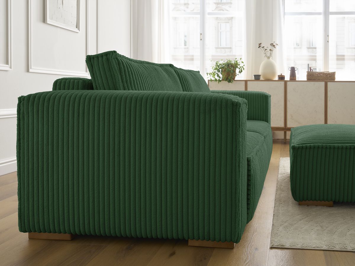 Canapé droit fixe 3 places CHELSEA gros côtelé doux avec pouf