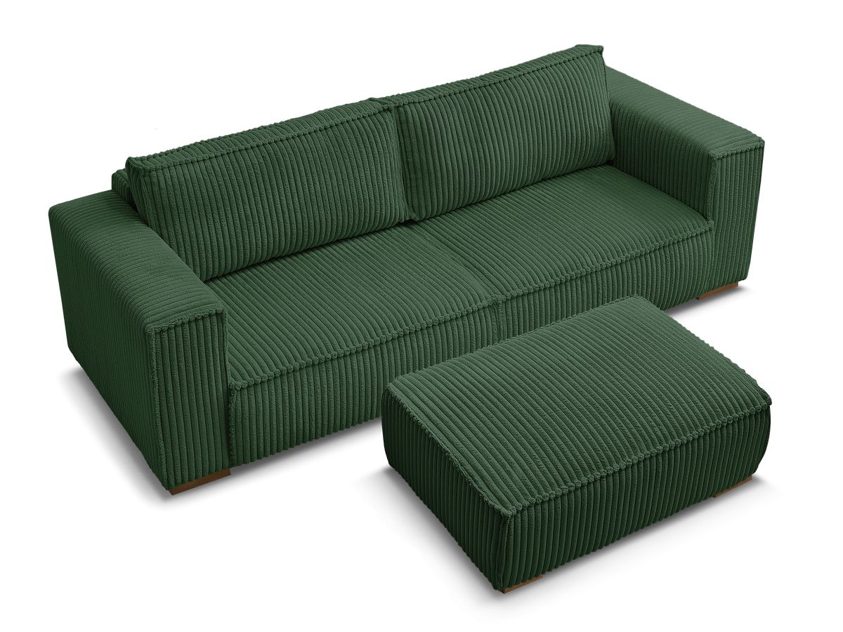Canapé droit fixe 3 places CHELSEA gros côtelé doux avec pouf
