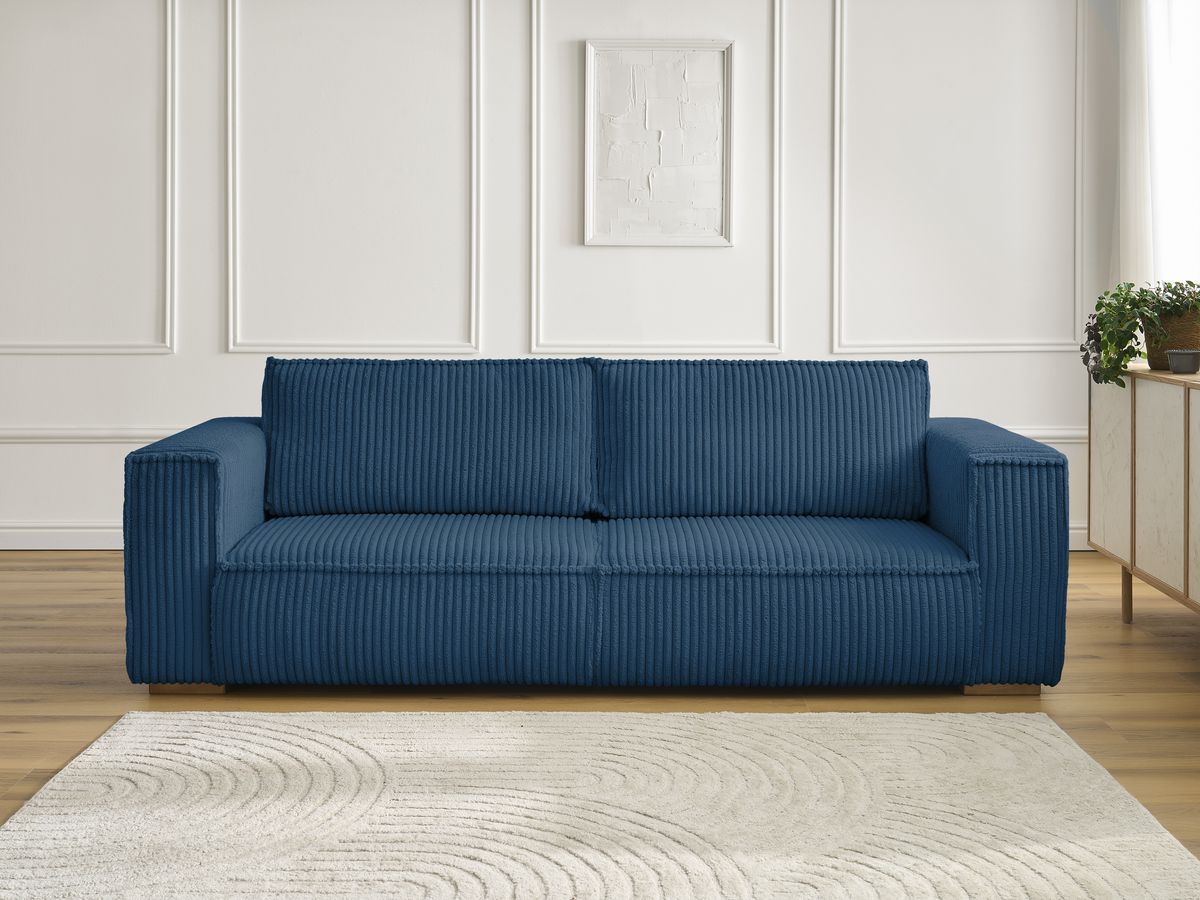 Canapé droit 3 places CHELSEA gros côtelé doux bleu foncé — vue 5