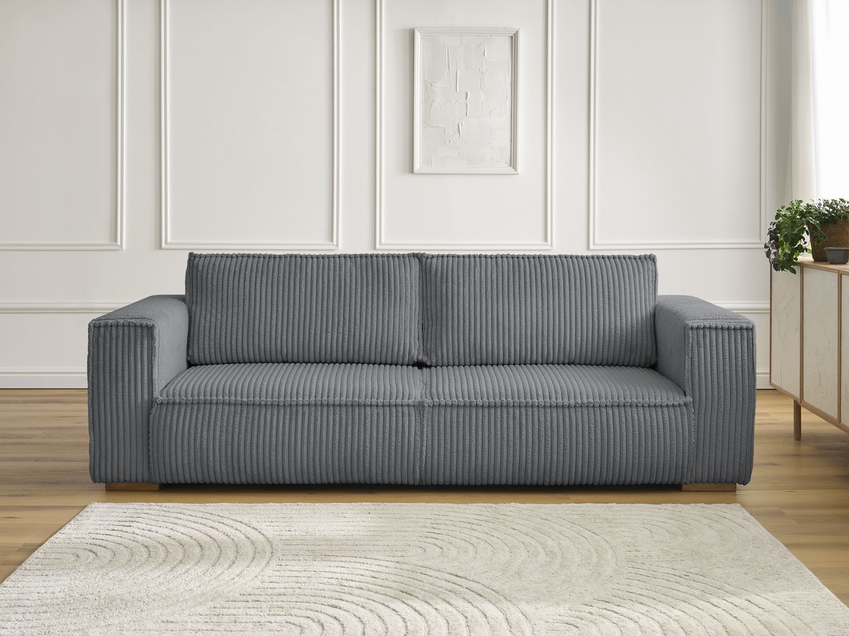 Canapé droit 3 places CHELSEA gros côtelé doux gris foncé — vue 5