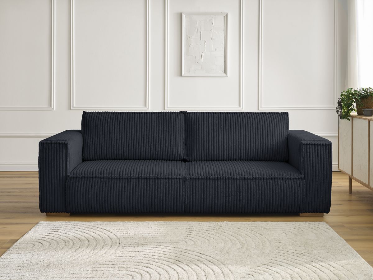 Canapé droit 3 places CHELSEA gros côtelé doux noir — vue 5