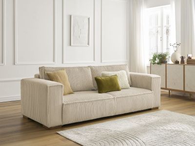 Canapé droit fixe 3 places CHELSEA gros côtelé doux