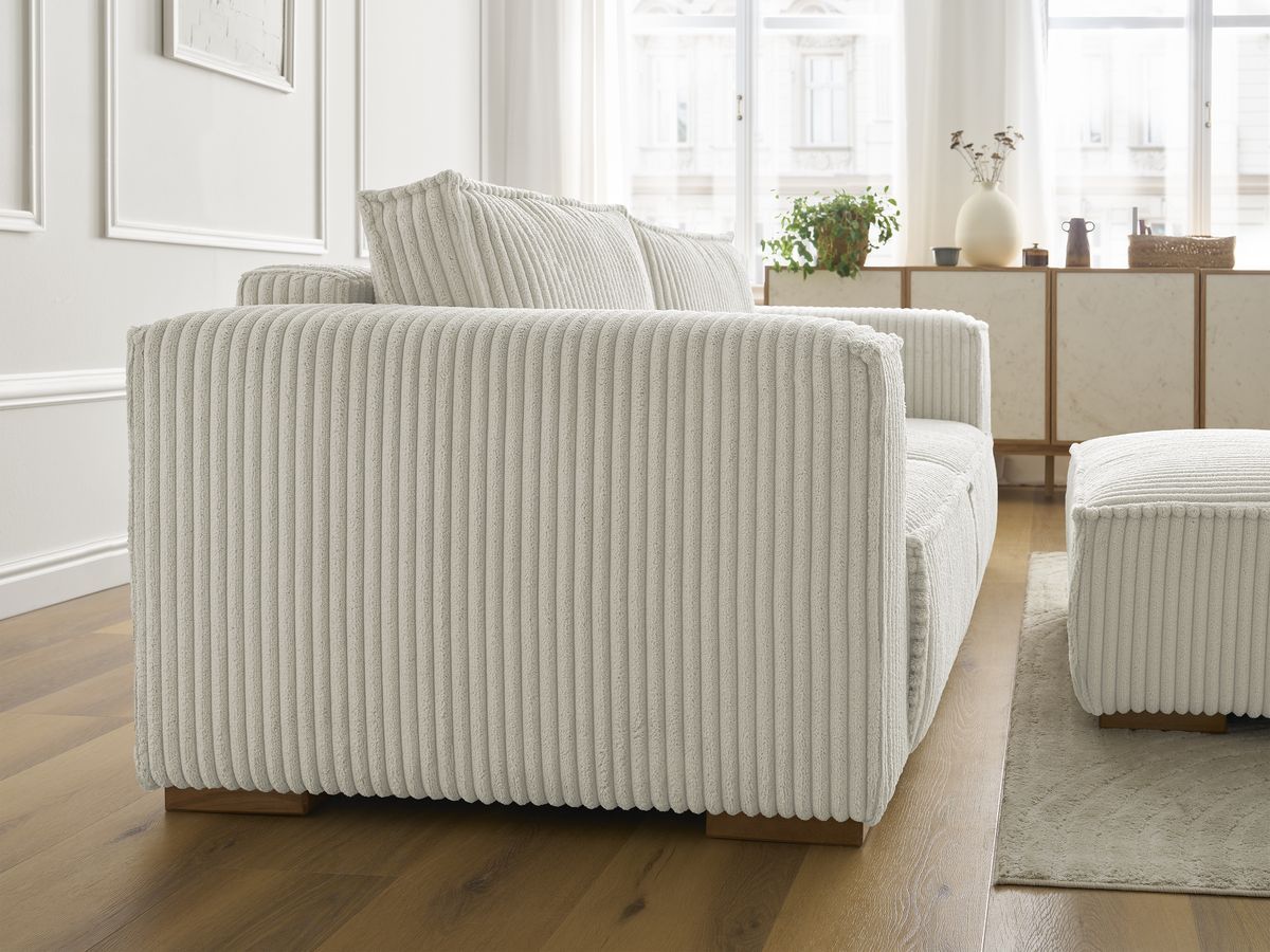 Canapé droit fixe 2 places CHELSEA gros côtelé doux avec pouf