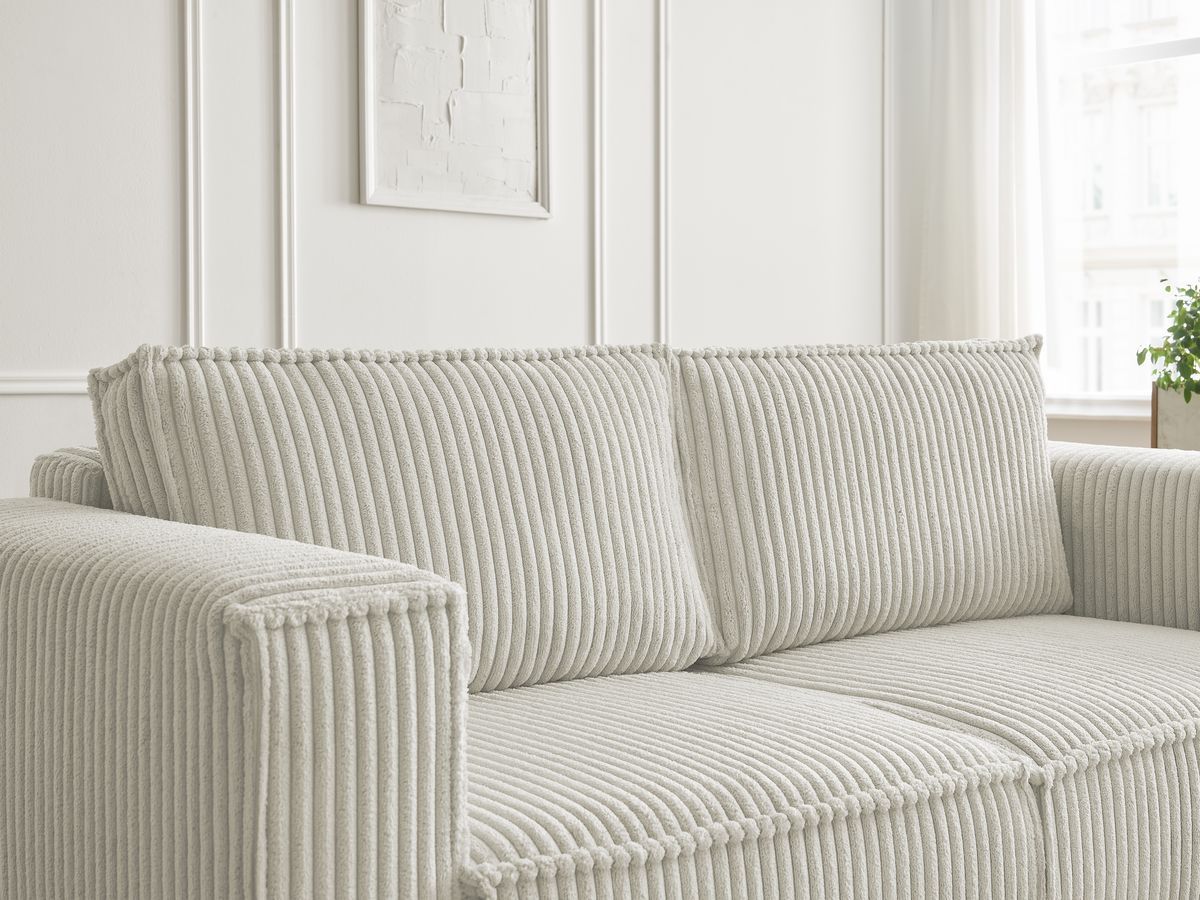 Canapé droit fixe 2 places CHELSEA gros côtelé doux avec pouf
