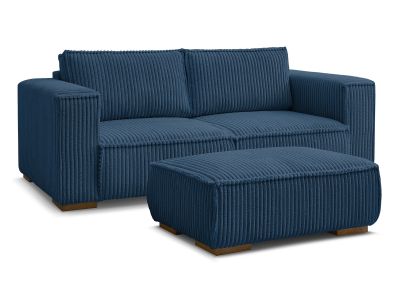 Canapé droit fixe 2 places CHELSEA gros côtelé doux avec pouf