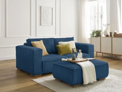 Canapé droit fixe 2 places CHELSEA gros côtelé doux avec pouf