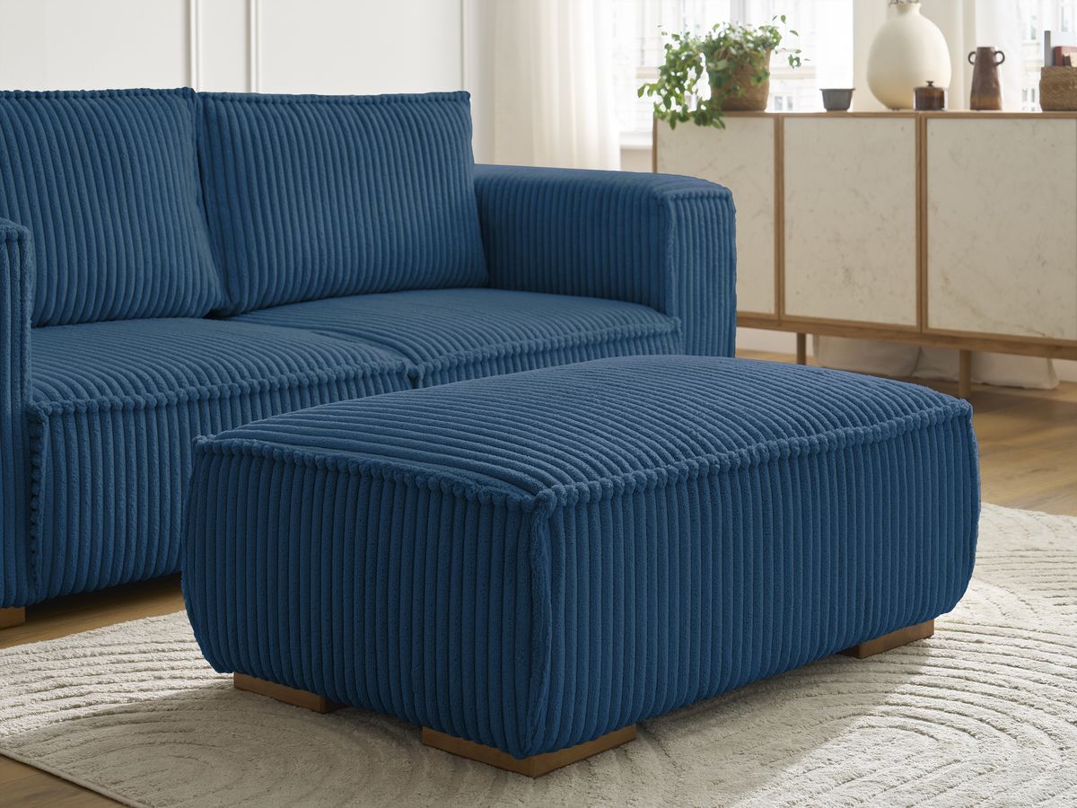 Canapé droit fixe 2 places CHELSEA gros côtelé doux avec pouf