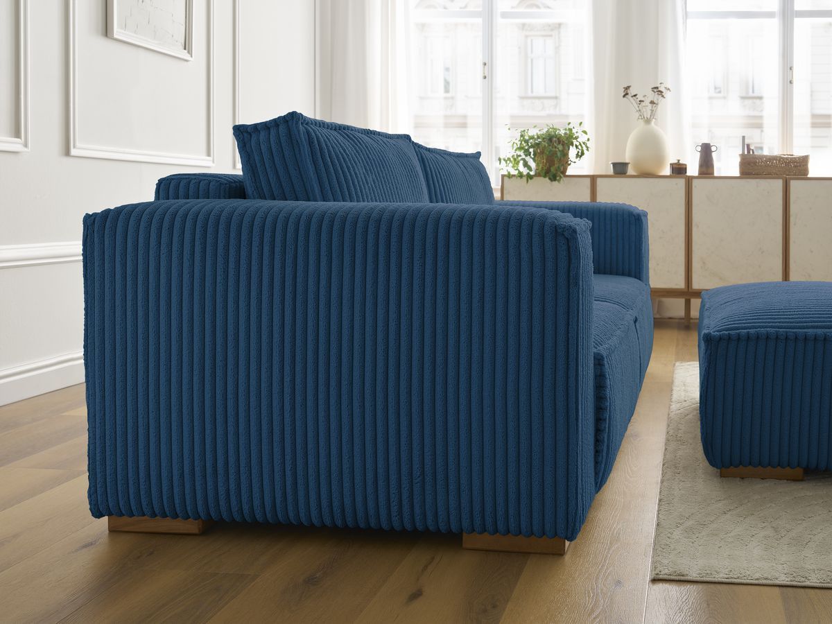 Canapé droit fixe 2 places CHELSEA gros côtelé doux avec pouf