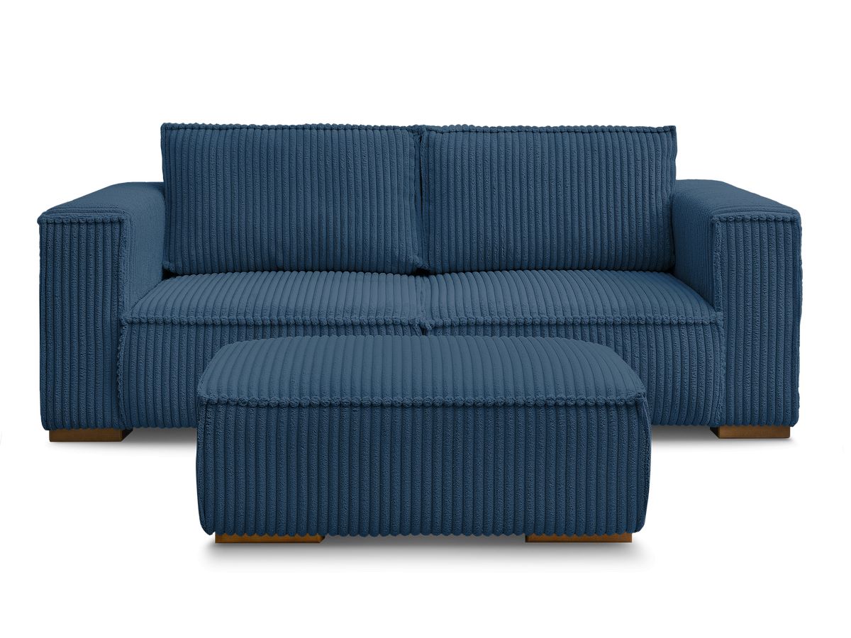 Canapé droit fixe 2 places CHELSEA gros côtelé doux avec pouf
