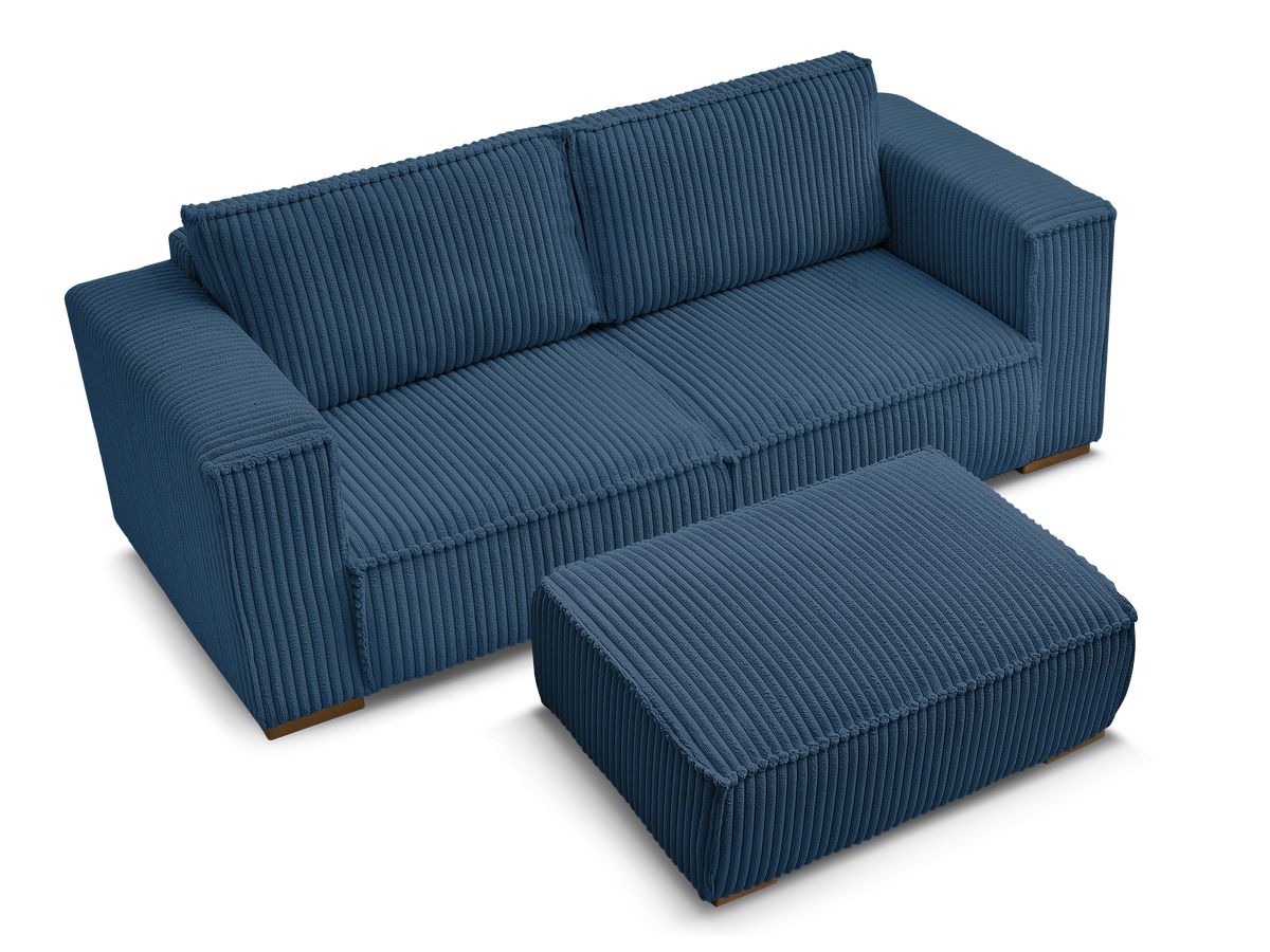 Canapé droit fixe 2 places CHELSEA gros côtelé doux avec pouf