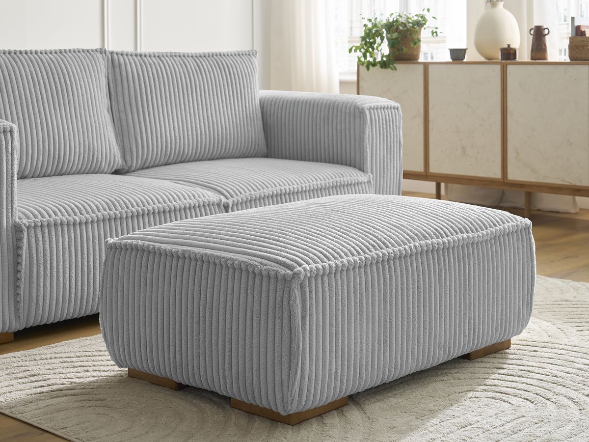 Canapé droit fixe 2 places CHELSEA gros côtelé doux avec pouf