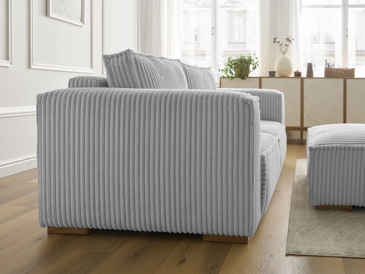 Canapé droit fixe 2 places CHELSEA gros côtelé doux avec pouf
