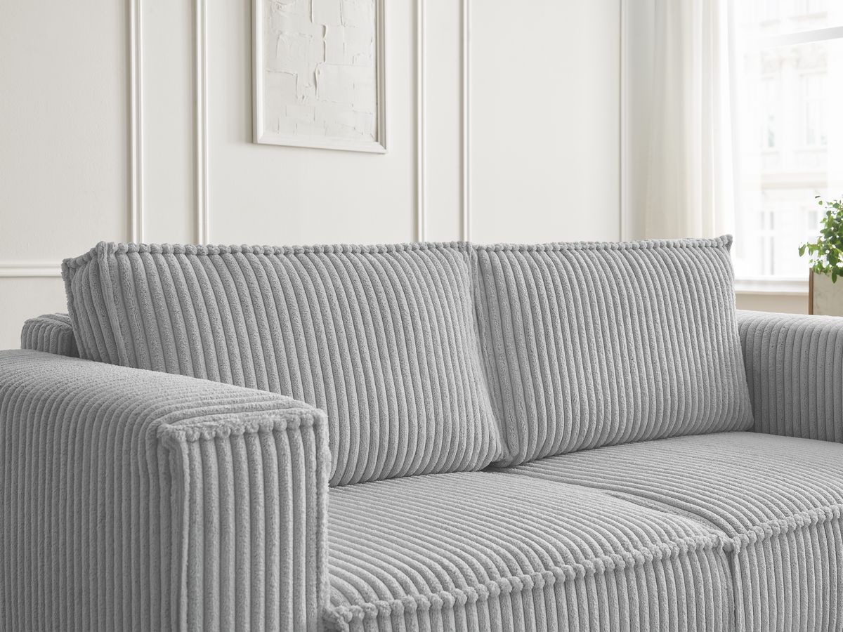 Canapé droit fixe 2 places CHELSEA gros côtelé doux avec pouf