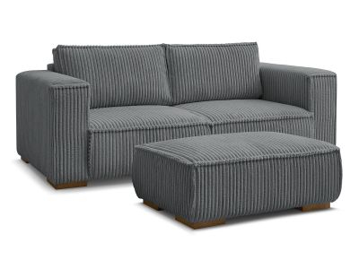 Canapé droit fixe 2 places CHELSEA gros côtelé doux avec pouf