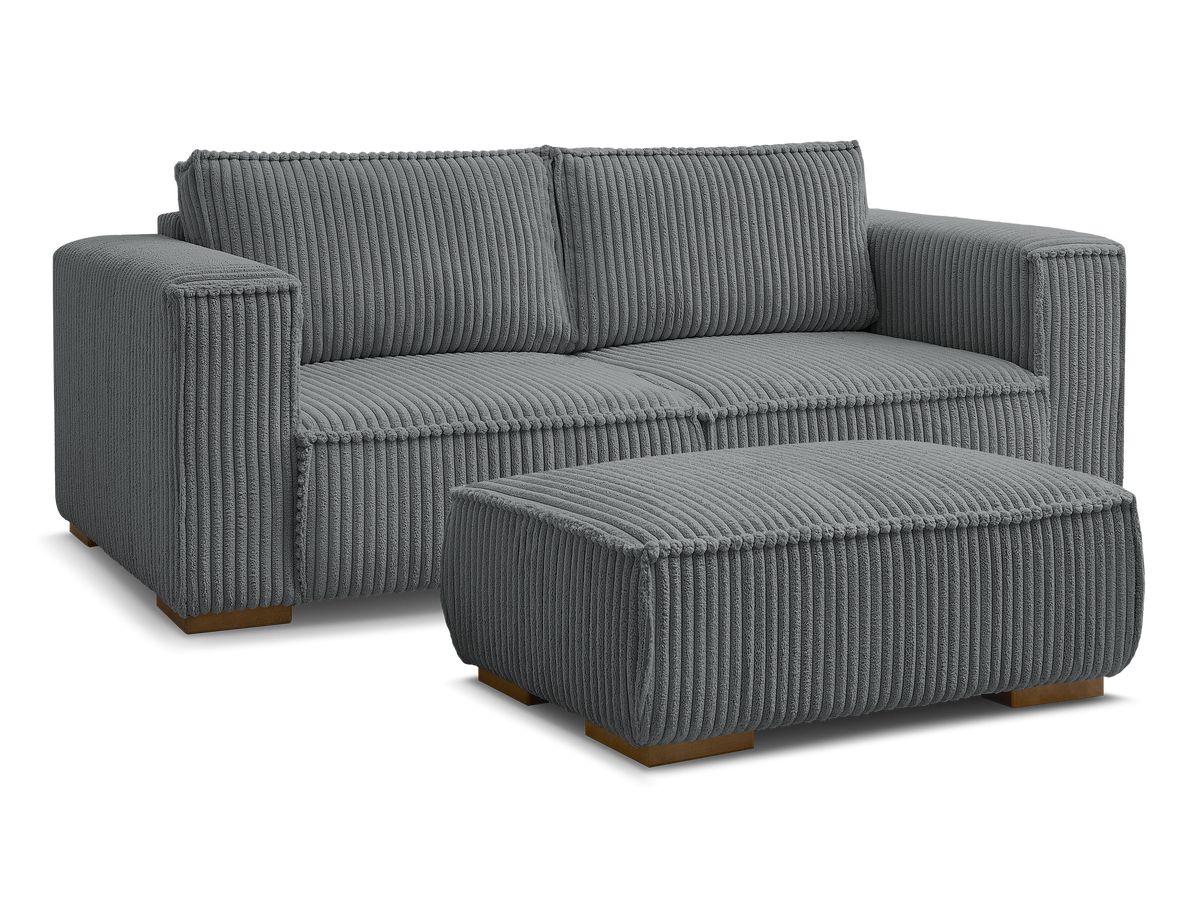Canapé droit fixe 2 places CHELSEA gros côtelé doux avec pouf