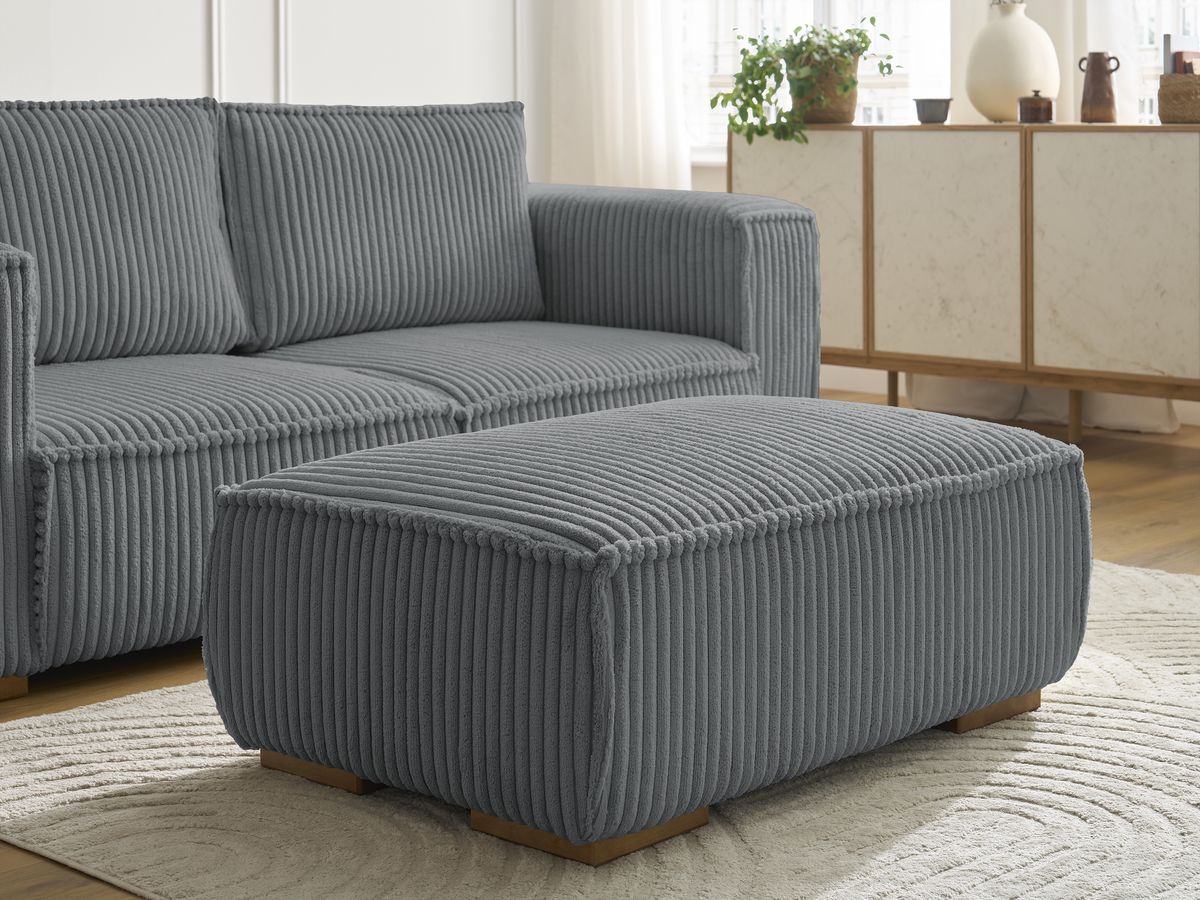 Canapé droit fixe 2 places CHELSEA gros côtelé doux avec pouf
