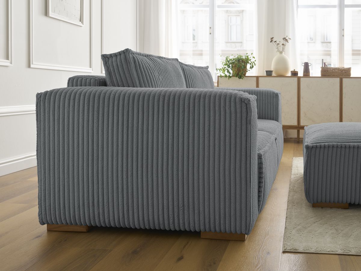 Canapé droit fixe 2 places CHELSEA gros côtelé doux avec pouf
