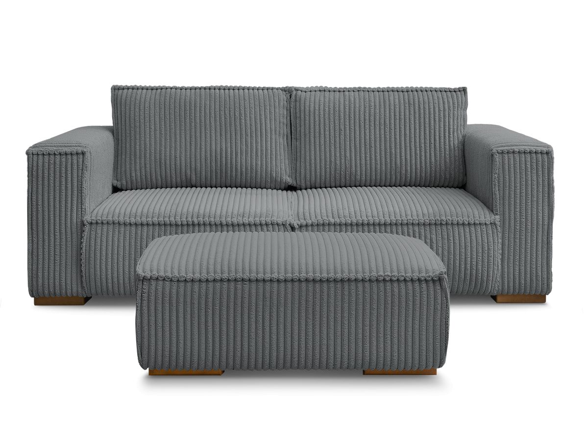 Canapé droit fixe 2 places CHELSEA gros côtelé doux avec pouf